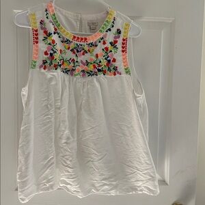 J. Crew White Blouse with Colorful Embroidery